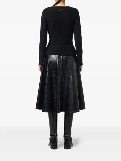 Elisabetta Franchi Leather-effect Belted Midi Skirt In Black