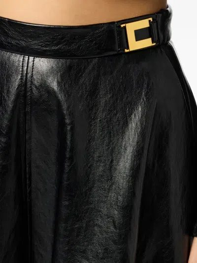 Elisabetta Franchi Leather-effect Belted Midi Skirt In Black