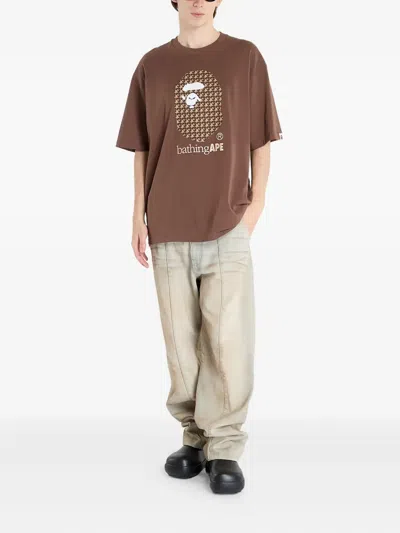 A Bathing Ape Houndstooth-logo T-shirt In Brown
