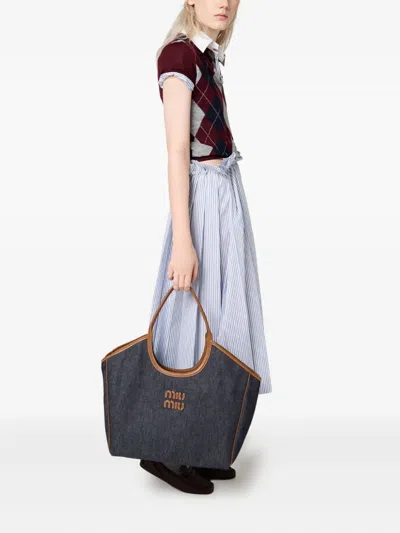 Miu Miu Ivy Leather-trimmed Denim Shoulder Bag
