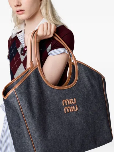 Miu Miu Ivy Leather-trimmed Denim Shoulder Bag