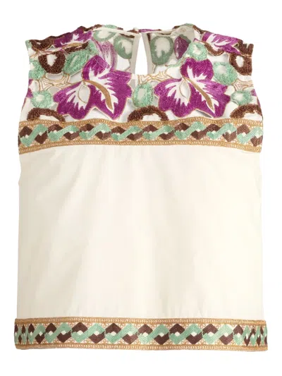 Marie Oliver Lorel Floral-embroidered Sleeveless Top