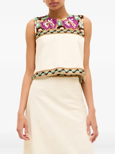 Marie Oliver Lorel Floral-embroidered Sleeveless Top
