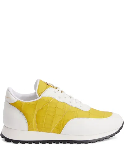 Giuseppe Zanotti Jimi Crocodile-effect Leather Sneakers In Yellow