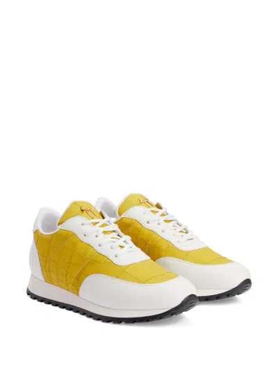 Giuseppe Zanotti Jimi Crocodile-effect Leather Sneakers In Yellow