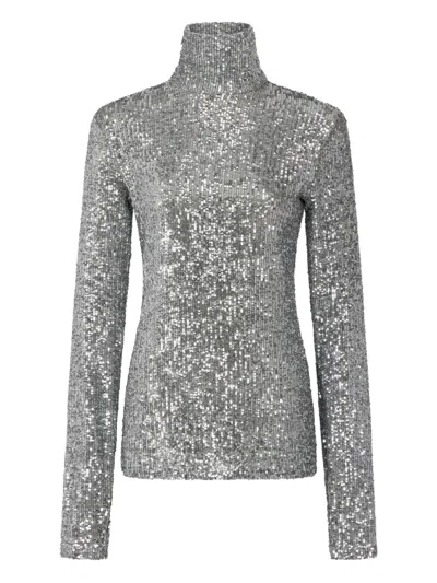 Rabanne Sequined Tulle Turtleneck Top In Gray