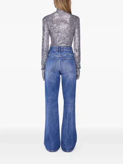 Rabanne Sequined Tulle Turtleneck Top In Gray
