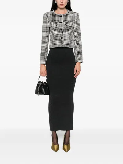 Self-portrait Embellished-collar Houndstooth Jacket In Black