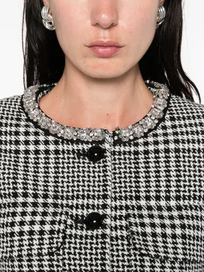 Self-portrait Embellished-collar Houndstooth Jacket In Black