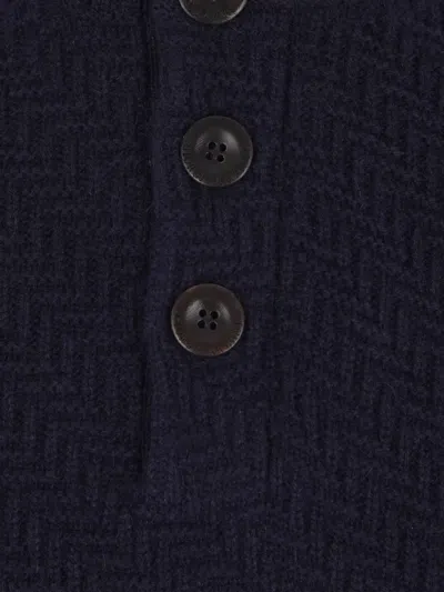 Giorgio Armani Mock Neck Jumper In Diagonal Links-stitch Cashmere In Blue