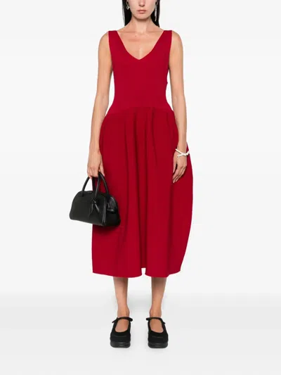 Cfcl Pottery Hs V-neck Balloon Midi Dress In Red