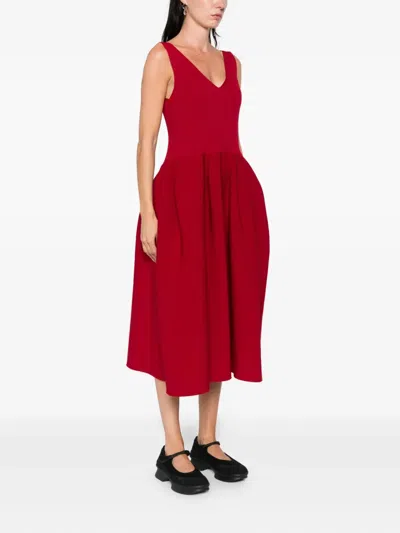 Cfcl Pottery Hs V-neck Balloon Midi Dress In Red
