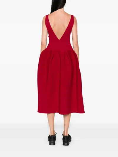 Cfcl Pottery Hs V-neck Balloon Midi Dress In Red