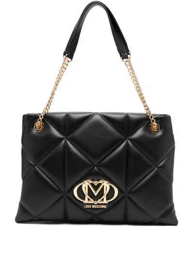 Love Moschino Quilted Black Shoulder Bag With Gold-tone Accents In Black