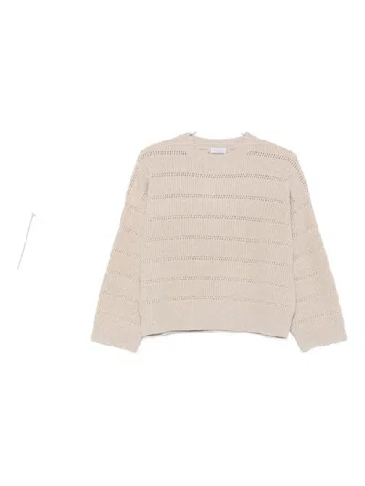 Brunello Cucinelli Striped Open-knit Sweater In Neutral