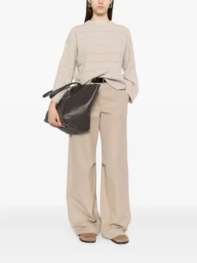 Brunello Cucinelli Striped Open-knit Sweater In Neutral