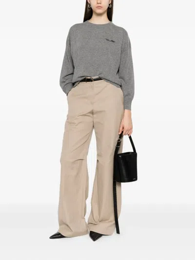 Brunello Cucinelli Crew Neck Sweater With Details In Gray