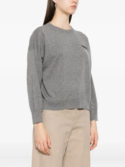 Brunello Cucinelli Crew Neck Sweater With Details In Gray