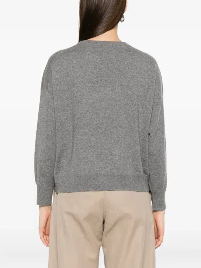 Brunello Cucinelli Crew Neck Sweater With Details In Gray