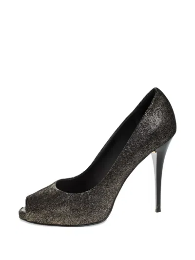 Pre-owned Giuseppe Zanotti Vintage 115mm Glittered Peep-toe Pumps