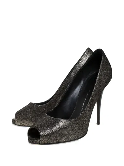 Pre-owned Giuseppe Zanotti Vintage 115mm Glittered Peep-toe Pumps