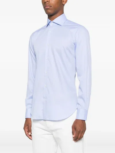 Barba Napoli Barba Long Sleeve Shirt With Semi-rigid Collar And Buttons In Blue