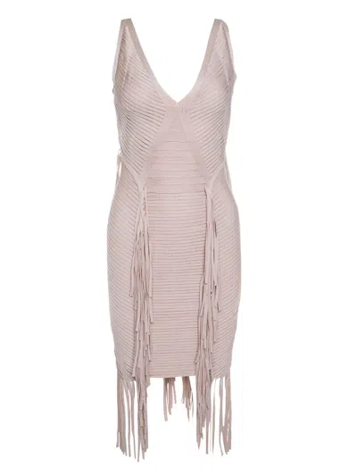 Pre-owned Herve Leger Bandage Fringe Mini Dress