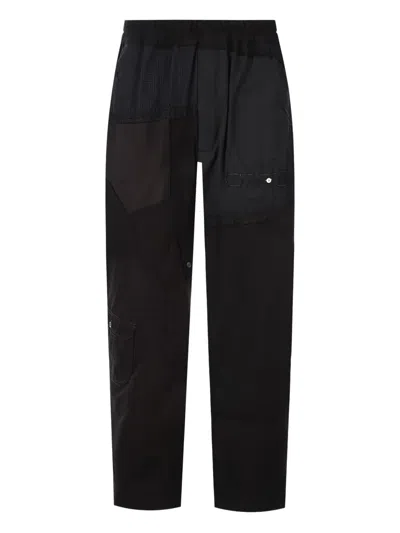 By Walid Patchwork Elasticated-waist Straight Trousers In Black