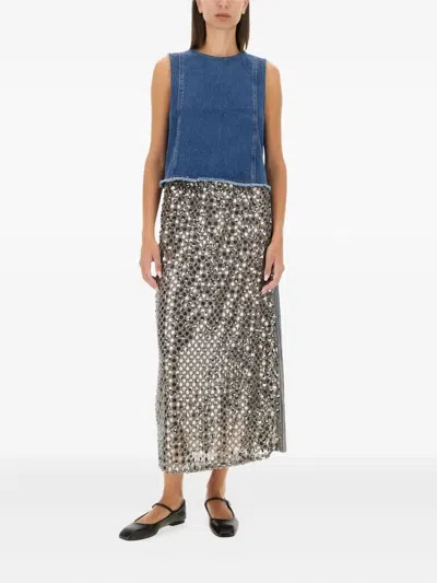 Baum Und Pferdgarten Sequin-panel Striped Midi Skirt In Silver