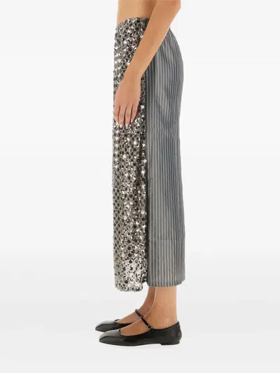 Baum Und Pferdgarten Sequin-panel Striped Midi Skirt In Silver