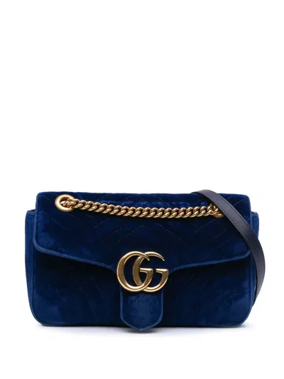 Pre-owned Gucci 2016-2024 Small Gg Marmont Matelasse Velvet Flap Crossbody Bag