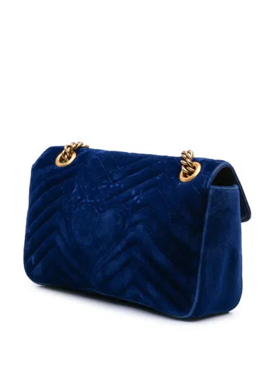 Pre-owned Gucci 2016-2024 Small Gg Marmont Matelasse Velvet Flap Crossbody Bag