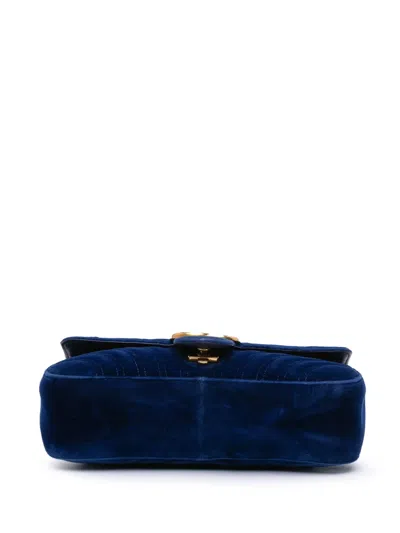 Pre-owned Gucci 2016-2024 Small Gg Marmont Matelasse Velvet Flap Crossbody Bag