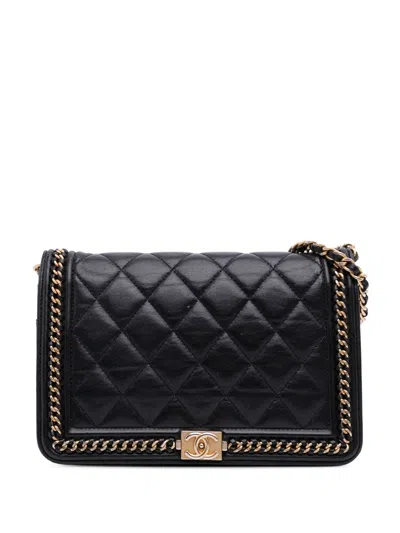 Pre-owned Chanel 2017-2018 Quilted Calfskin Chain Around Boy Wallet On Chain Crossbody Bag