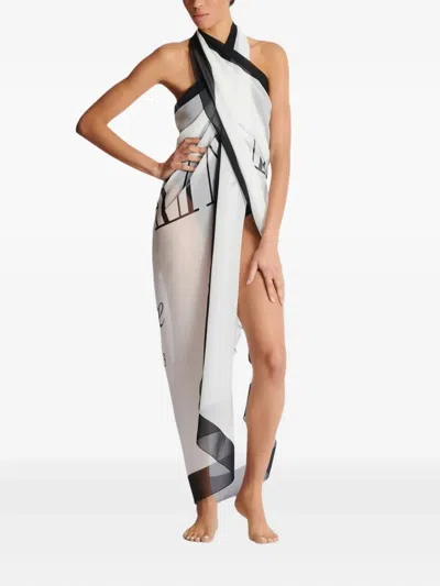 Balmain Couture Printed Two-tone Beach Wrap In Gray
