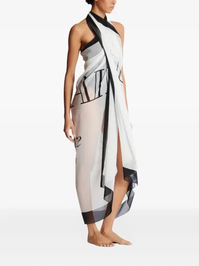 Balmain Couture Printed Two-tone Beach Wrap In Gray