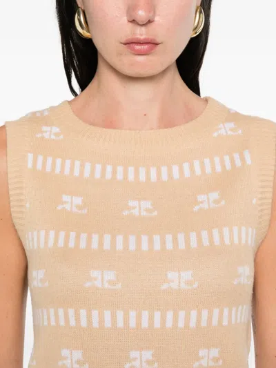 Pre-owned Courrèges 1970s Logo-detail Wool Sleeveless Top In Neutral