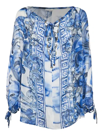 Pre-owned Versace Barocco-print Lace-up Blouse
