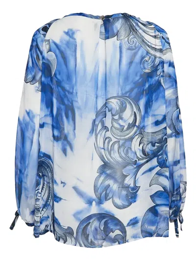 Pre-owned Versace Barocco-print Lace-up Blouse