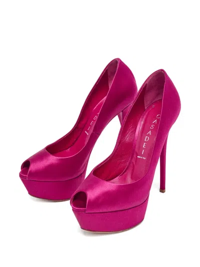 Pre-owned Casadei Vintage 135mm Platform Peeptoe Pumps In Pink