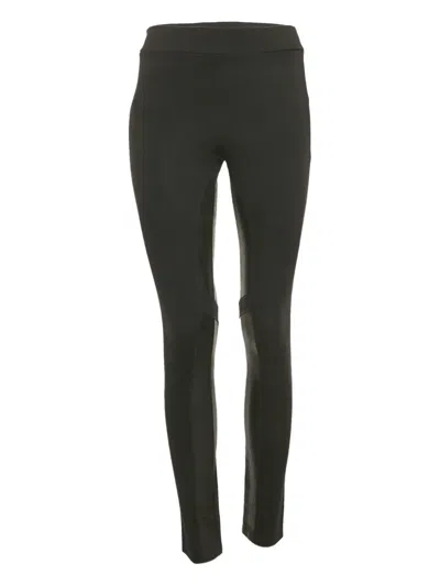 Pre-owned Theory Leather-trim Jersey Leggings In Black