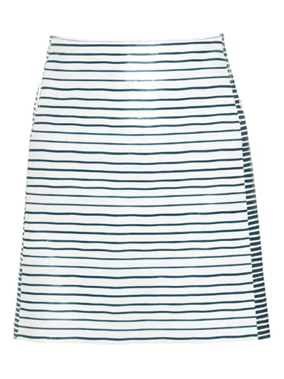 Pre-owned Tory Burch Leather Striped Skirt In White