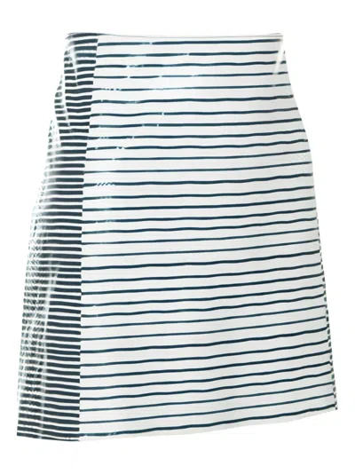 Pre-owned Tory Burch Leather Striped Skirt In White