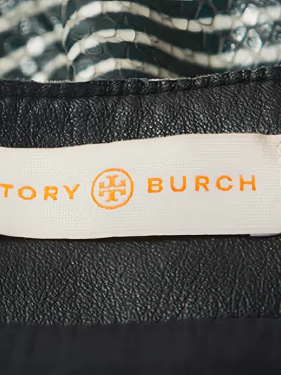 Pre-owned Tory Burch Leather Striped Skirt In White