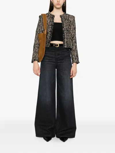 Iro Cropped Frayed Edges Long Sleeves Textured Fabric In Neutral