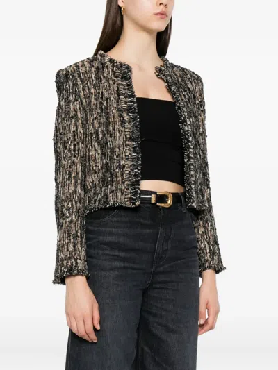 Iro Cropped Frayed Edges Long Sleeves Textured Fabric In Neutral