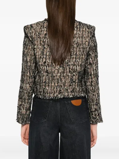 Iro Cropped Frayed Edges Long Sleeves Textured Fabric In Neutral