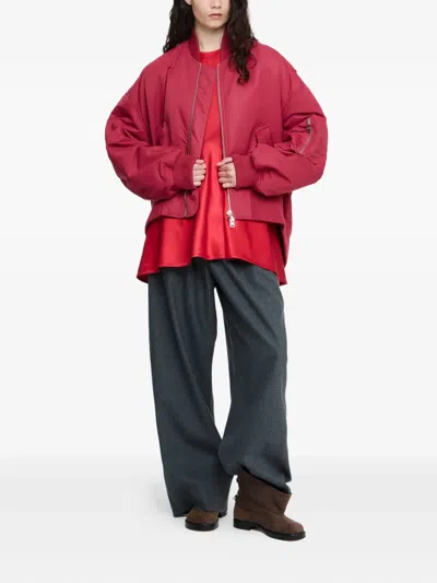 Jw Anderson Oversized Curved Hem Bomber Jacket Ruby In Pink