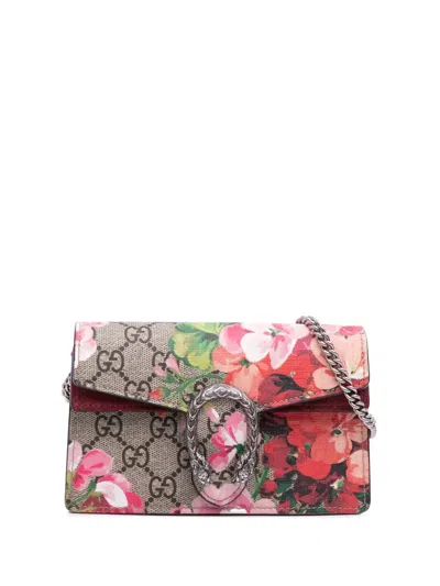 Pre-owned Gucci 2016-2024 Super Mini Gg Supreme Blooms Dionysus Crossbody Bag In Brown