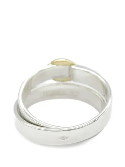 Pre-owned Hermes 1990-2010 Sterling Silver And 18k Yellow Gold Double Tour Buckle Ring